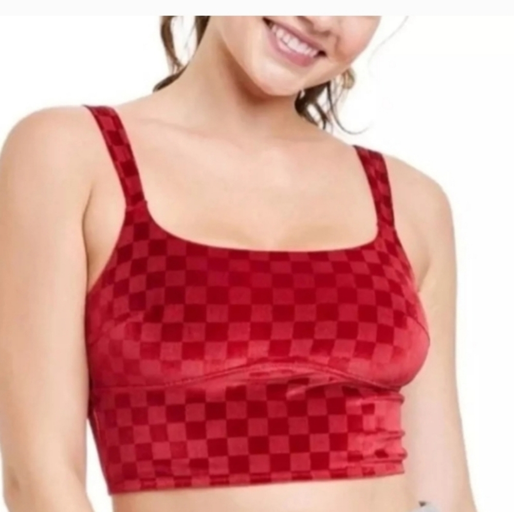 5/$25 Colsie Red Checkered Square-Neck Crop Top